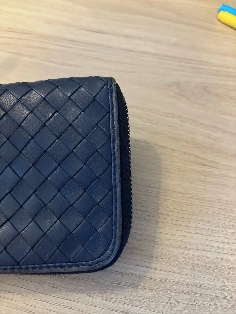 Christopher Kon Navy Woven Leather Zip Wallet